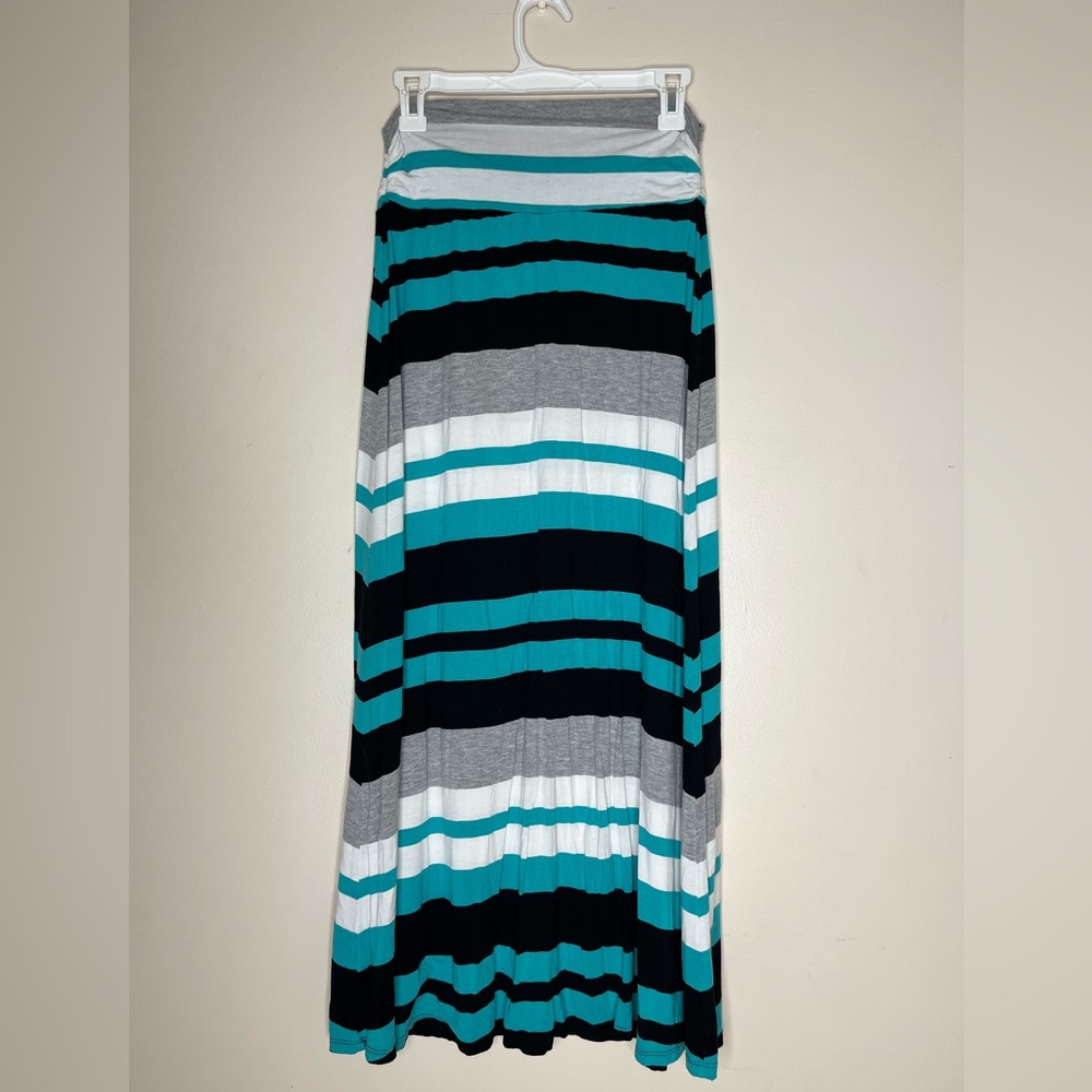 Merona Turquoise & Grey Striped Maxi Skirt (S)